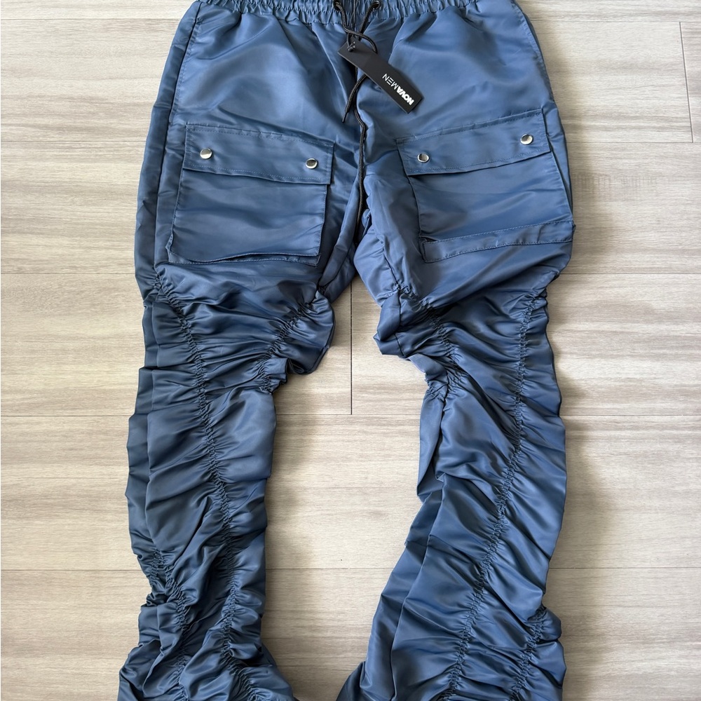 Men's Modern Gray Ruched Cargo Pants